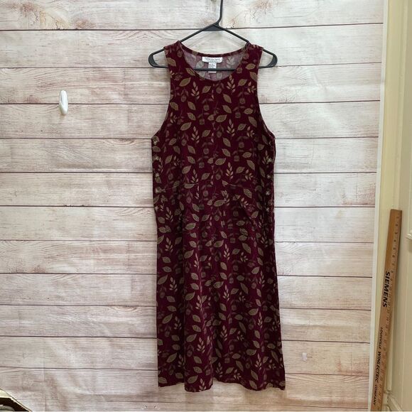 VINTAGE CAMBRIDGE SPIRIT CORDUROY JUMPER IN BURGUNDY LEAF PRINT - Picture 1 of 6